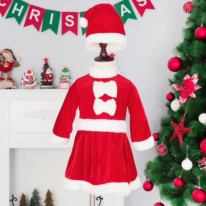 파티팡 크리스마스 홈파티 산타복 여자아동용, 120