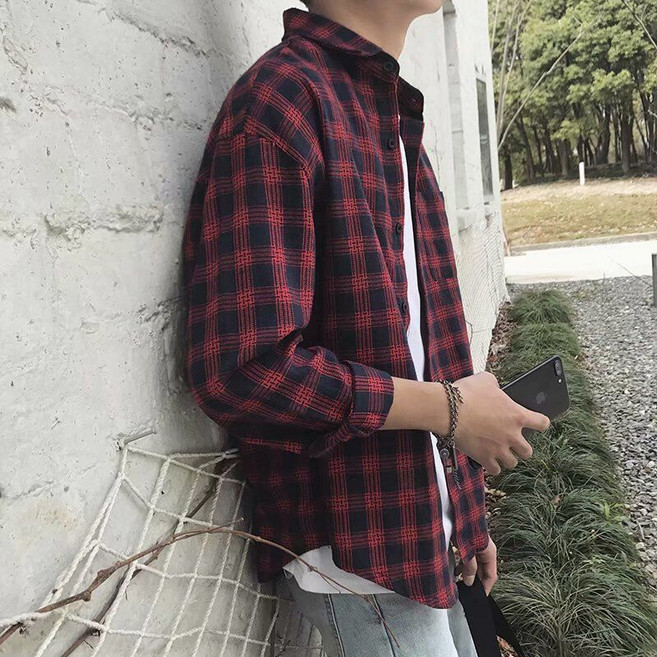 미중 남자 뉴 봄가을 체크무늬 셔츠 멋진 트렌드 다양한 박시 긴팔 외투 cxcy