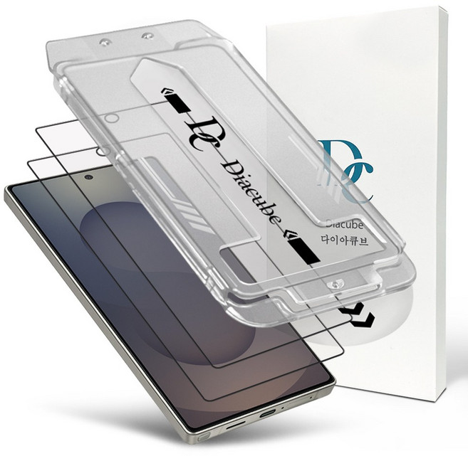 다이아큐브 갤럭시S25울트라 고밀도 9H 강화유리 초간단 원터치 먼지완벽제거 셀프 부착 키트 (저지문/풀커버/케이스 호환) 액정보호필름 2P, 2개