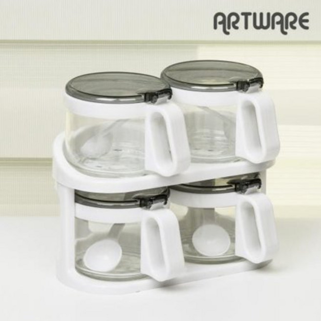 아트웨어 글라스 2단 양념통 300ml 4P 업소용 추천 가정용, 상세페이지 참조, 1개