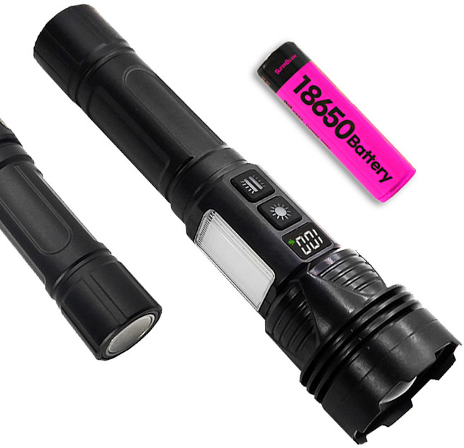 잔량표시 자석부착 LED 충전식 손전등 경량 초강력 후레쉬 해루질 작업용, 블랙, 1개