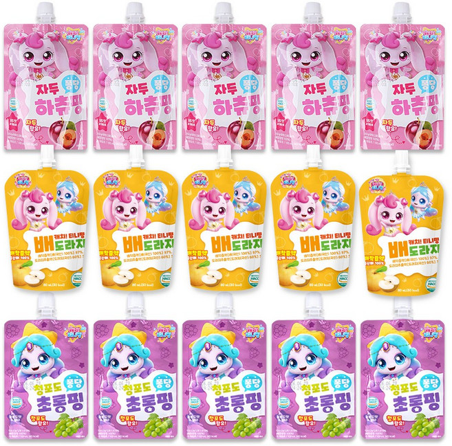 캐치티니핑 음료수 하츄핑 자두 5개 + 초롱핑 청포도 5개 + 배도라지 5개, 1세트, 100ml