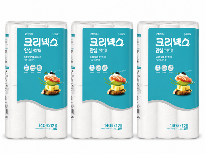 크리넥스 안심 클래식 키친타올 140매, 12개입, 3개