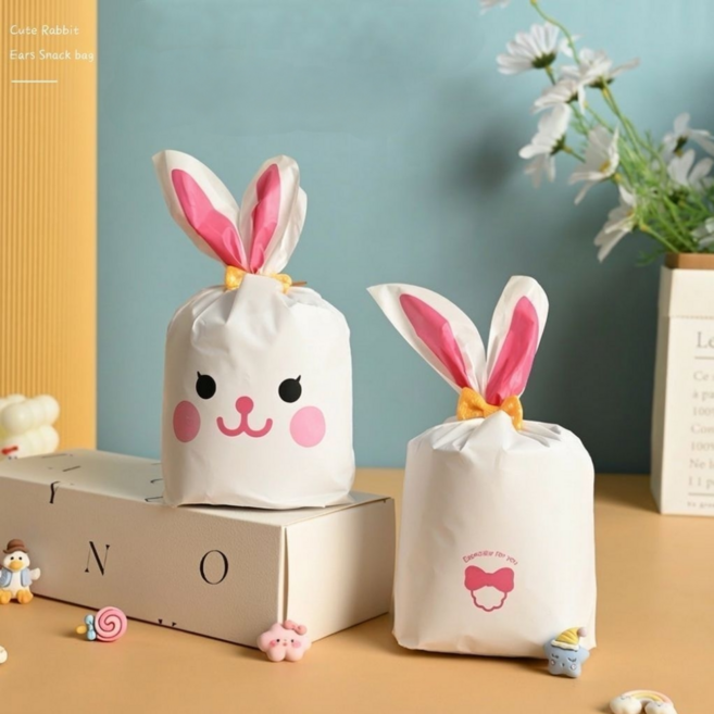 뽀짝토끼 토끼귀EVA 캐릭터 스낵 포장백 50매 어린이집 구디백 선물 포장봉투, 50개, 핑크토끼