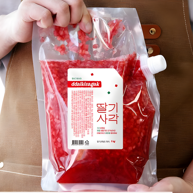 국산 100% 과육이 살아있는 딸기사각 다이스 큐브 카페 딸기청, 1kg, 1박스, 1개입