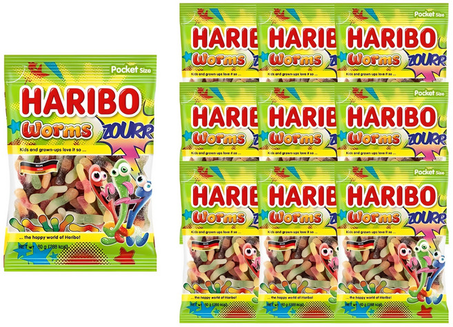HARIBO 蚯蚓造型酸甜風味軟糖, 80g, 10包