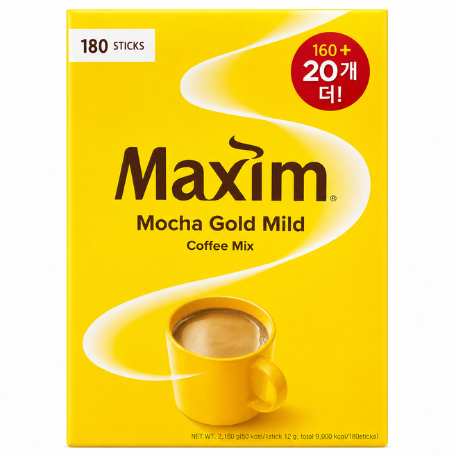 맥심 모카골드 마일드 커피믹스, 12g, 1개입, 180개