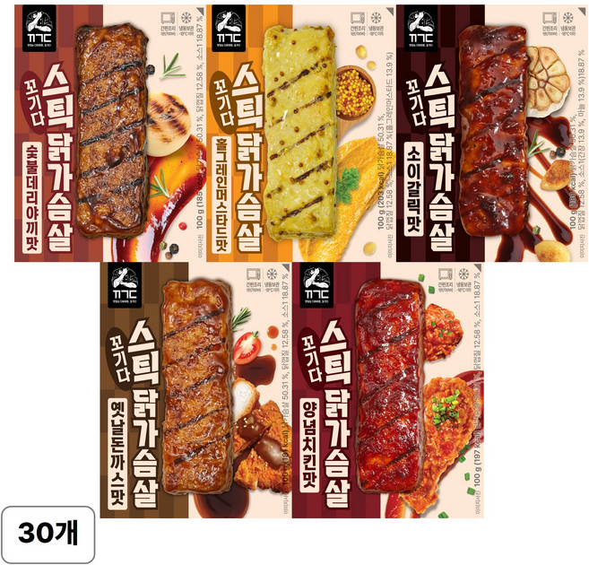 꼬기다 스틱 닭가슴살 5종 혼합 x 2개 세트, 30개, 100g