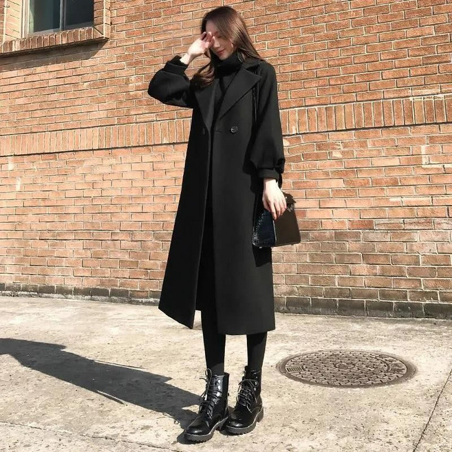 毛呢外套 毛呢大衣 外套大衣 大碼呢子外套女長款過膝冬季新款韓版寬松顯瘦潮款呢子大衣