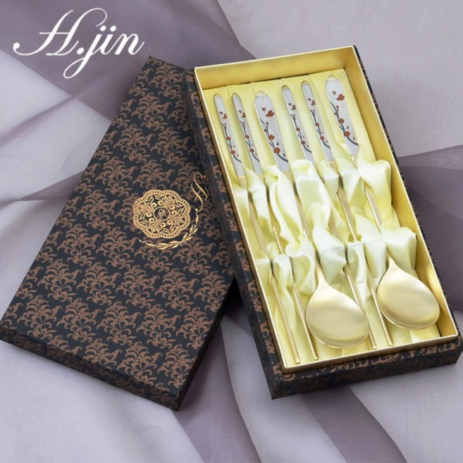 [라몽] H.jin 클래식 봉황 칼라 티타늄 수저세트 (2인용) 외국인 바이어 홈스테이 친구 전통 선물 기념품 답례품 추천, 1개