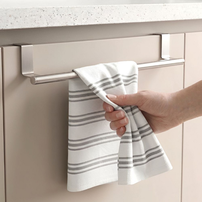 도토리컴퍼니 행주걸이 싱크대 도어 스텐 수건걸이, 1개, 실버