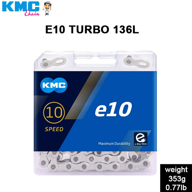 KMC 전자 자전거 체인 E8 E9 E10 E11 E12 체인 8 9 10 11 12 속도 체인 녹 방지 내마모성 전기 스포츠 자전거 부품 130/136L, KMC E10-T, 1개