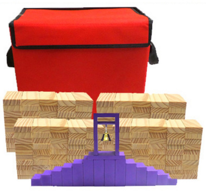 어린이도서관 유치원 원목 도미노 계단 블럭+보관가방 세트 두뇌발달 도형놀이, 1개