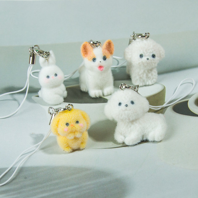 (5pcs) 초미니 뽀송 동물키링 5개세트 핸드폰줄 자동차키링 키홀더, 혼합, 1세트