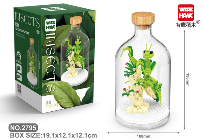 WISE HAWK 智鷹 微型積木 生態瓶 昆蟲觀察瓶 DIY組裝模型, 1個, 螳螂 智鷹2795