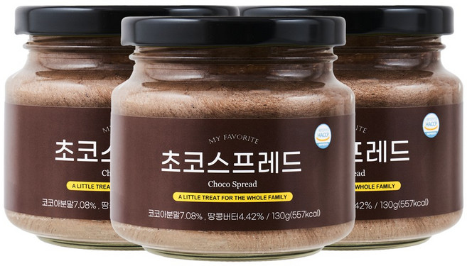 프프프 초코 스프레드 잼 천연 버터 스프레드, 3개, 130g