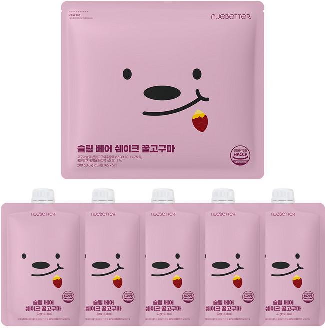 뉴베러 슬림 베어 단백질 쉐이크 파우치 꿀고구마맛, 40g, 5개