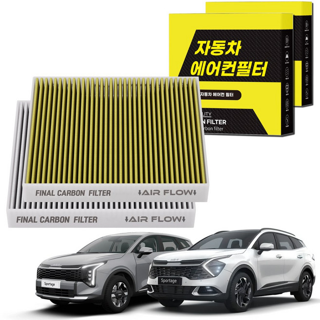 1+1 자동차 에어컨필터 그린 활성탄 냄새차단 순정형 PM, 2개, 스포티지 NQ5 (21~현재) [FCA-17]