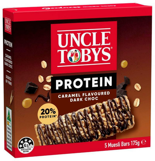 엉클토비스 Uncle Tobys Protein Caramel & Dark Chocolate Muesli Bars 프로틴 카라멜 & 다크 초콜릿 뮤즐리 바 호주, 6개, 175g