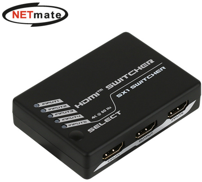 강원전자 넷메이트 NM-PTS05 4K 60Hz HDMI 2.0 5:1 선택기(리모컨), 1개