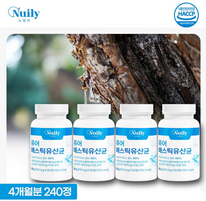 뉴일리 퓨어 매스틱 유산균 60정 HACCP인증 매스틱키오스골드90% 유산균사균체 함유, 4개