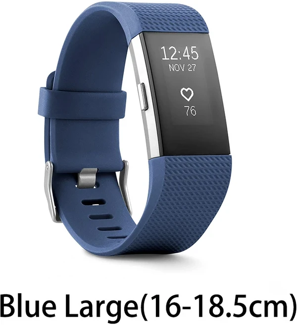 Fitbit Charge 2 스마트 손목 밴드 심박수 모니터링 운동 보수계 피트니스 통화 알림 GPS IOS Android, 02 Blue Large