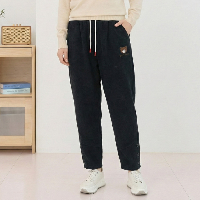 엄마옷 마미소 꽃 골덴 바지 기모 단추 패치 자수 무늬 스판 코듀로이 할머니 빅사이즈 40 70 마담 중년 여성 옷