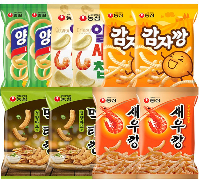 농심 먹태깡2+새우깡2+양파링2+알새우2+감자깡2, 10개