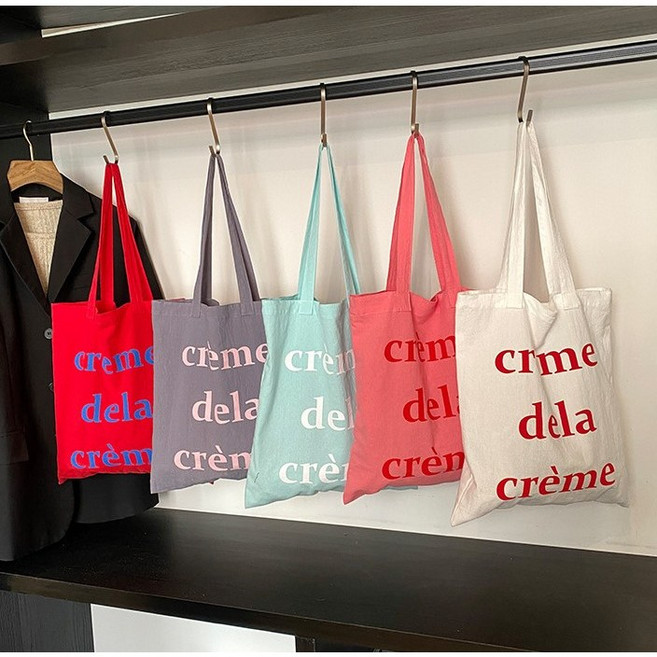매트한핑크 크렘 레터링 캔버스 에코백 데일리 봄여름 파스텔칼라