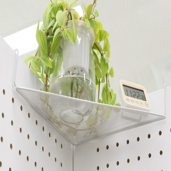 사무실 파티션 걸이형 철제 코너선반 메쉬망 삼각 정리대, 실버