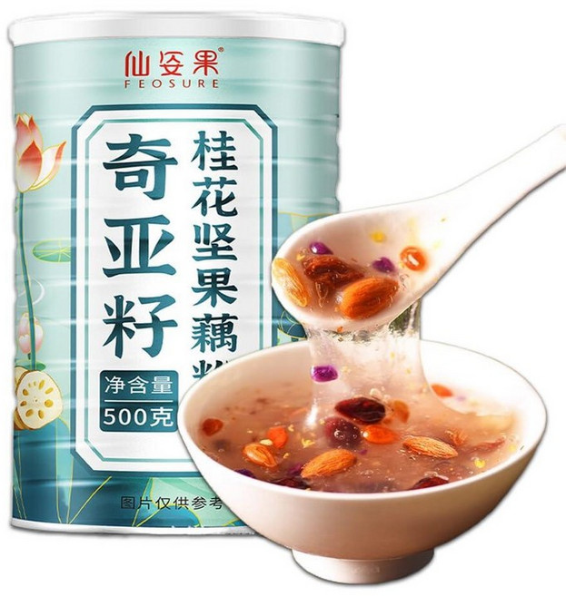 500g Osmanthus 향기로운 견과류 연근 전분 파우더 아침 식사 뿌리 수프 믹스 중국 아시아 수프 인스턴트 식사 전자레인지 음식 가족 음료, chia seed osmanthus 꽃, 5.88 Ounce (Pack of 3), 1개