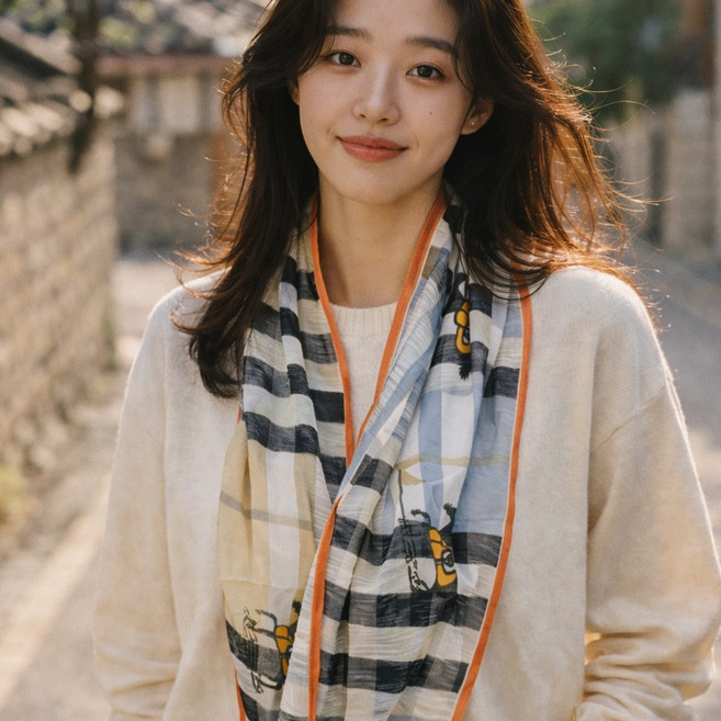 여성 쁘띠 롱 스카프 마름모 체크 얇고 가벼운 여름 간절기 목스카프 데일리 포인트 패션