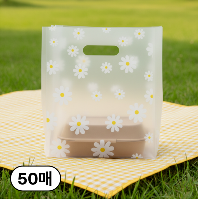 프로젝트연 데이지 손잡이 반투명 비닐 쇼핑백, 50매, 반투명(데이지)