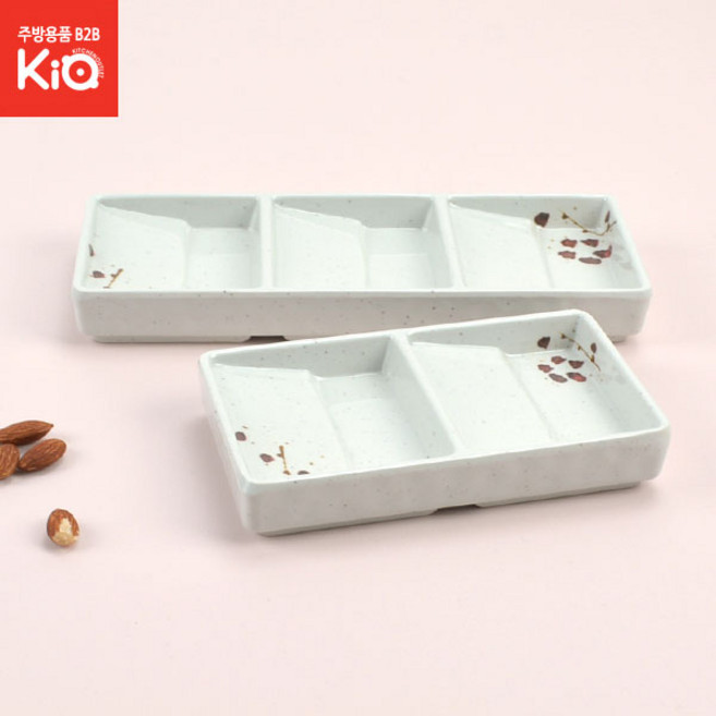 (올핀) 빗각쌍초장 3칸초장 M살구 사각종지그릇 반찬 돌산 멜라민 고급접시 DS-5509, 빗각3칸초장