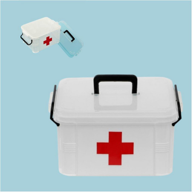 OW 2단 구급함 정리 가정용 보관 중형 응급 약상자, 1개