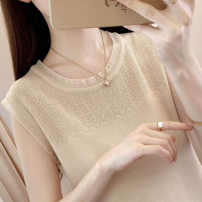 여름 중년 여자 민소매 나시티 빅사이즈 루즈핏 냉장고 민소매 상의 데일리 여성 얇은 나시 티셔츠 YSQ