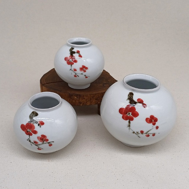 순백 백자 미니 매화 달항아리 시리즈 장식 오브제 꽃병, 달항아리 미니