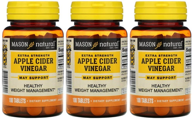 Mason Natural Extra Strength Apple Cider Vinegar 메이슨 네츄럴 엑스트라 스트렝스 애플사이다비니거 100정 3병 프리폼 - 쿠팡