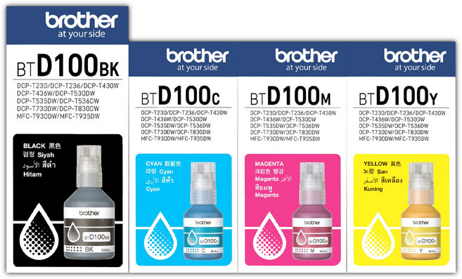 브라더 정품잉크 BTD100BK C M Y 4색세트 상품 (t236 t436w t536dw t730dw t930dw 사용가능), 1개