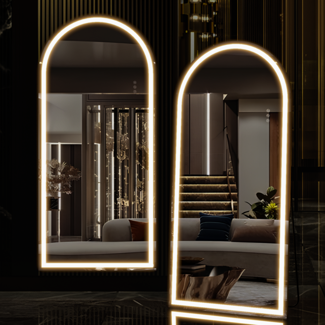 Brendayia LED 아치형 전신거울 1650x600mm 대형 전신거울벽 걸이거울 스탠드 전신거울 침실 욕실 거실 탈의실, 흰색