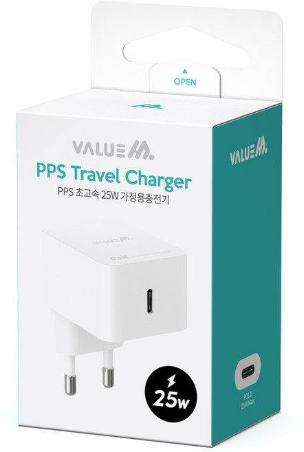 밸류엠 스퀘어 25W (PD3.0) PPS 초고속 갤럭시 S24 S23 분리형 충전기 (케이블 미포), 1개, 화이트