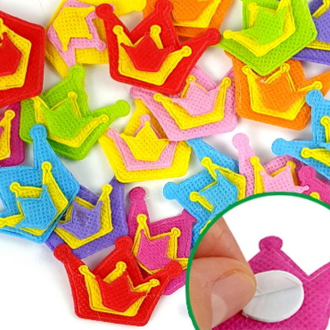 접착식 부직포왕관 10개 색상혼합 칭찬스티커, 1
