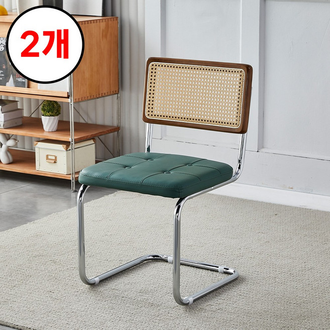 아우스 XM11 라탄의자 인테리어 식탁의자 디자인 카페의자 1인용 가죽의자, 2개, 그린