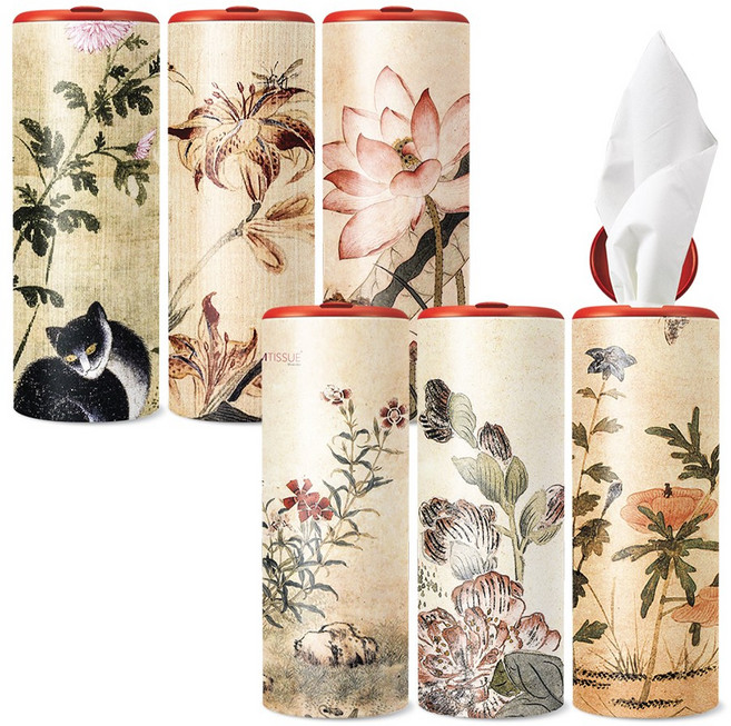 슬림티슈 6P [K-명화] 동양화 꽃 시리즈 / 슬림티슈 대나무 티슈 선물세트, 1세트, 6개입
