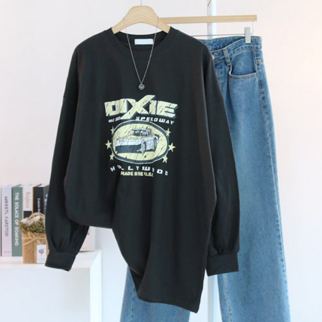 에스제이룩 여성용 마런딕박스 오버핏 빅사이즈 롱 긴팔티셔츠 국내제작