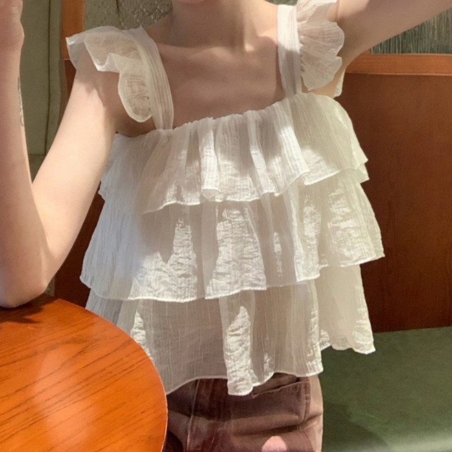 아이엠몽 여성 쉬폰 프릴 민소매 블라우스