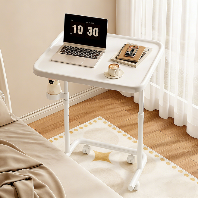 접이식 높이조절 간이 테이블 이동식 침실 거실 공부방 다용도 책상 겸용, 흰색