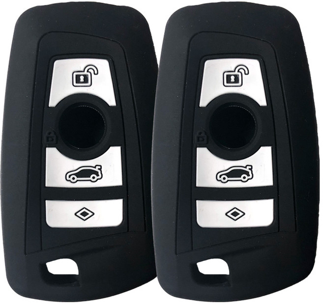 BMW 3버튼용 3 5 7 시리즈 A형 (호환가능) 실리콘 스마트키 케이스 1+1, 블랙, 2개