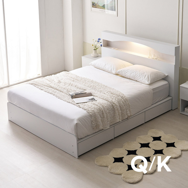 상일리베가구 로한 LED 수납침대 Q (독립매트리스), 그레이