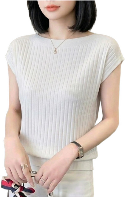 쥬베아르 여성 루즈핏 보트넥 반팔 니트 니트티 쿨 티셔츠